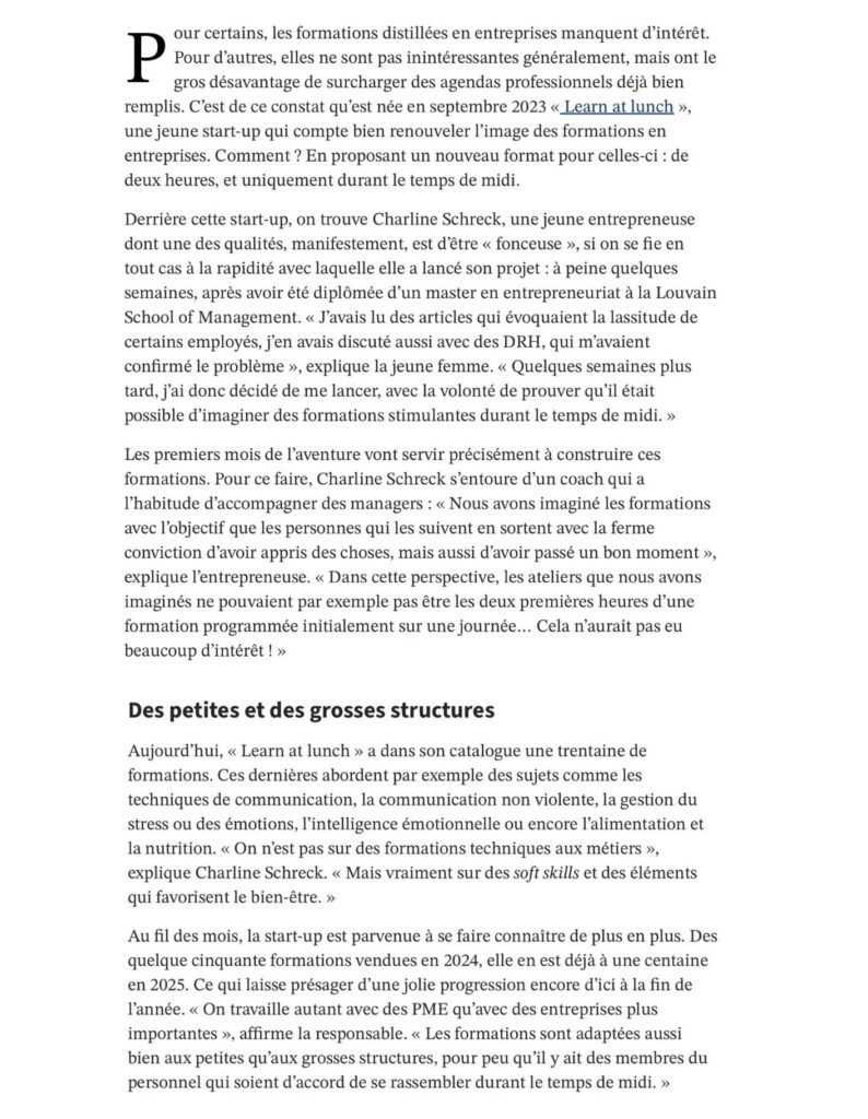 Learn at Lunch dans Le Soir